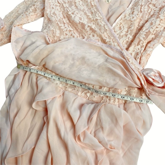 Vintage 70/80s CHERYL KAYE Pink Lace Asymmetrical Cascading Ruffle Wrap Dress - Picture 8 of 11